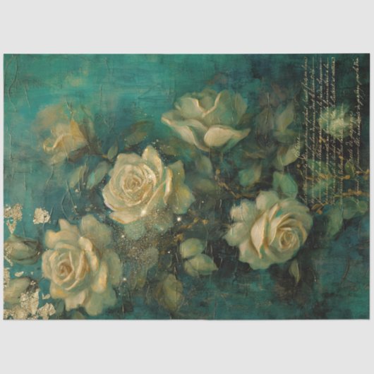 Engelse crème rozen gouden folie smaragd diep groe tissuepapier (Voorkant)