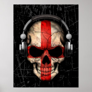 Engelse Dj Skull met hoofdtelefoon Poster