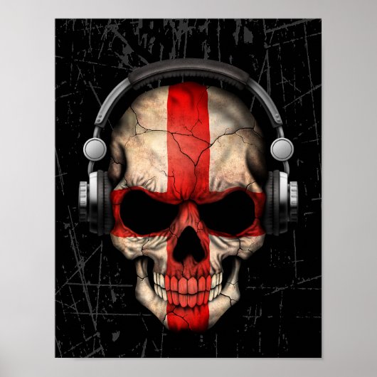 Engelse Dj Skull met hoofdtelefoon Poster (Voorkant)
