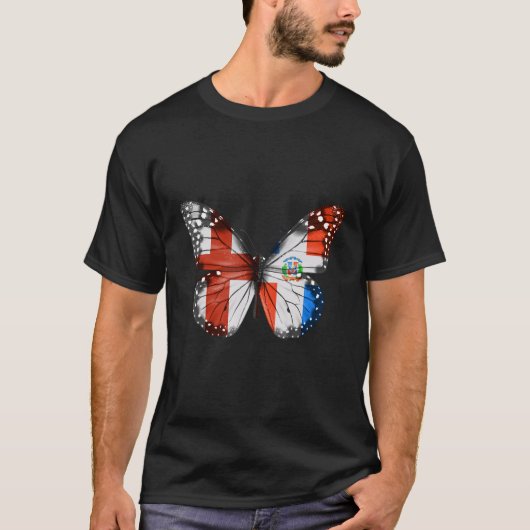 Engelse Dominicaanse vlag Butterfly T-shirt (Voorkant)
