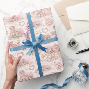 Engelse dorpsbruiloft waterverfpatroon roze cadeaupapier