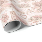 Engelse dorpsbruiloft waterverfpatroon roze cadeaupapier (Rol Hoek)