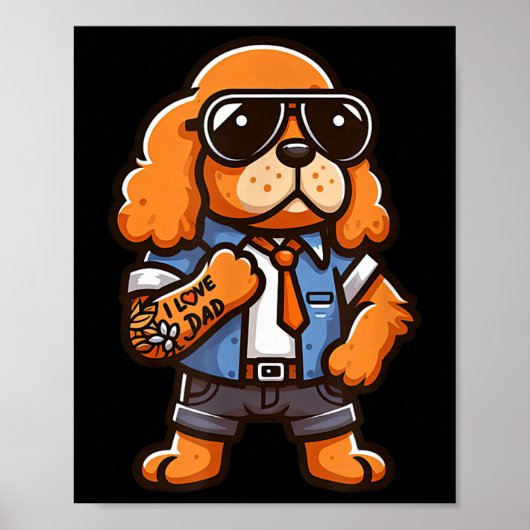 Engelse Er Spaniel I Love Dad Funny Dog Tattoo Poster (Voorkant)