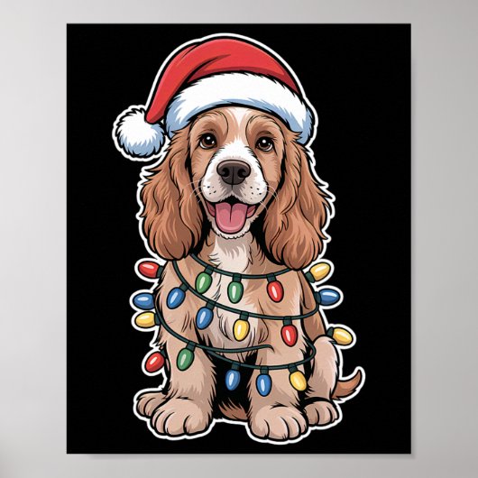 Engelse ER Spaniel verpakt in kerstverlichting Poster (Voorkant)