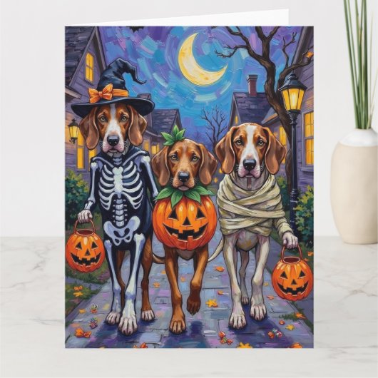 Engelse Foxhound Dogs Trick-or-Treating Halloween Kaart (Voorkant)