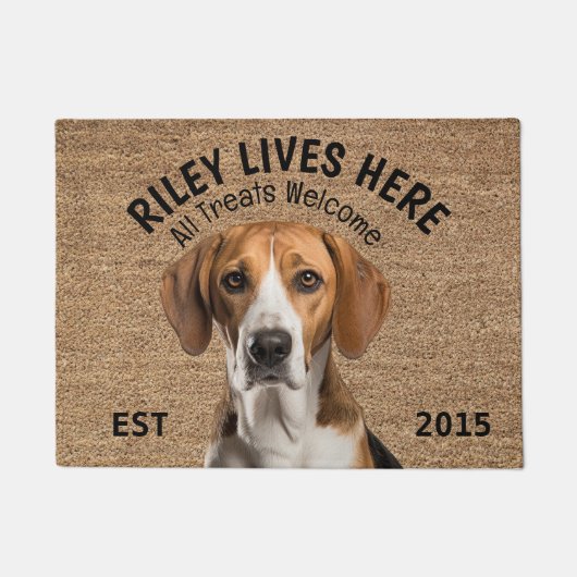 Engelse Foxhound gepersonaliseerde huisdier Deurmat (Voorkant)