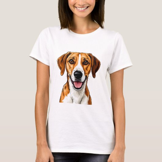 Engelse Foxhound-hond Blij, Gelukkig Uitdrukking T-shirt (Voorkant)