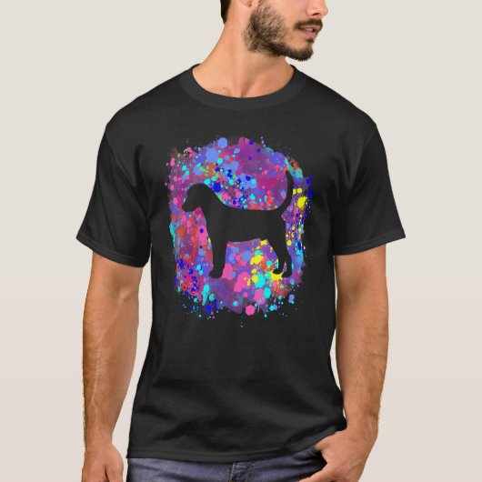 Engelse Foxhound Hond Roze Waterverf Spat Kunst T-shirt (Voorkant)