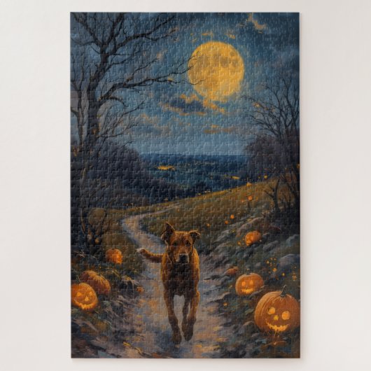 Engelse Foxhound Maanverlichte Halloween Trail Kun Legpuzzel (Verticaal)