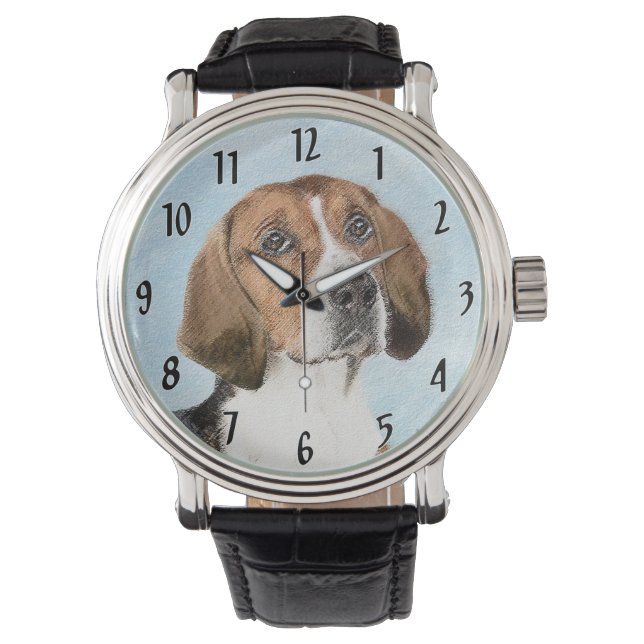 Engelse Foxhound-schilderij - Grappige originele h Horloge (Voorkant)