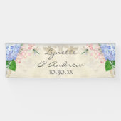 Engelse Garden Blue Hydrangea Dragonfly Waterverf Spandoek (Horizontaal)