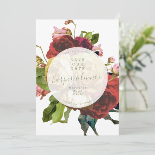 Engelse Garden Boho Rozen Circle Save the Date (Staand voorkant)