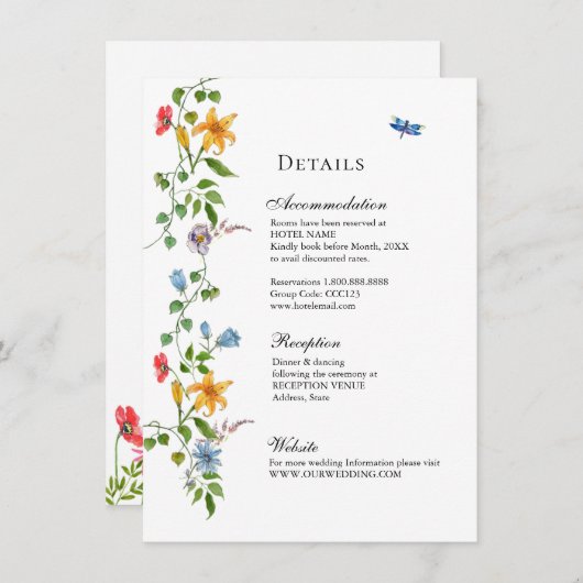 Engelse Garden Floral bruiloft Informatiekaartje (Voorkant / Achterkant)