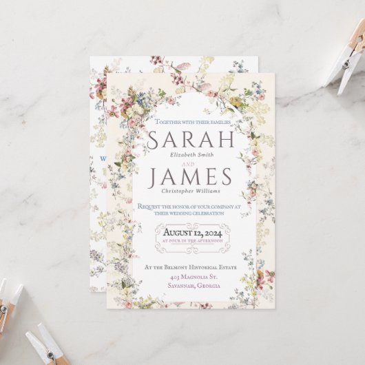 Engelse Garden Party Wedding Invitation Kaart (Voorkant / Achterkant in situ)