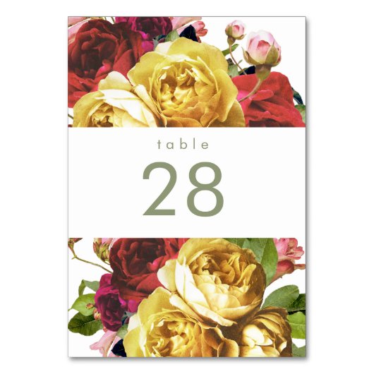 Engelse Garden  Rozen Wedding Table Numbers Kaart (Voorkant)