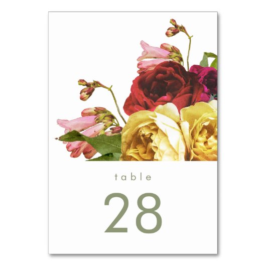Engelse Garden Rozen Wedding Table Numbers Kaart (Voorkant)