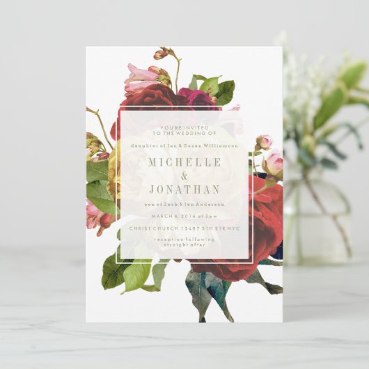 Engelse Garden  Rozen Wedding Uitnodiging (Staand voorkant)