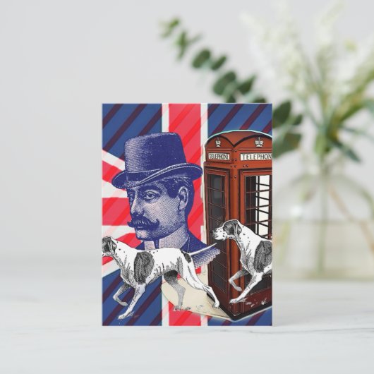 Engelse Gentleman Telefoon Booth Union jack vlag Briefkaart (Staand voorkant)