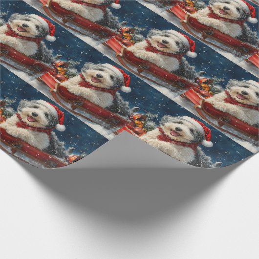 Engelse herdershond in Sledge Let It Snow Christma Cadeaupapier (Hoek)