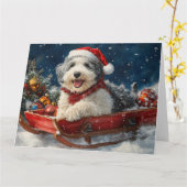 Engelse herdershond in Sledge Let It Snow Christma Kaart (Gele Bloem)