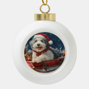 Engelse Herdershond in slee Let it Snow Kerstmis Keramische Bal Ornament