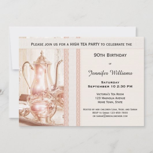 Engelse High Tea verjaardagsfeestje uitnodiging (Achterkant)