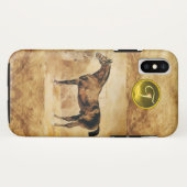 ENGELSE HORSE IN STABLE BROWN PARCHMENT MONOGRAM Case-Mate iPhone CASE (Achterkant (horizontaal))