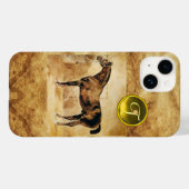 ENGELSE HORSE IN STABLE BROWN PARCHMENT MONOGRAM Case-Mate iPhone CASE (Achterkant (horizontaal))