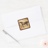 ENGELSE HORSE IN STABLE Parchment Monogram Vierkante Sticker (Envelop)