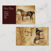 ENGELSE HORSE IN STABLE Parchment Monogram Visitekaartje (Voorkant / Achterkant)