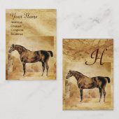 ENGELSE HORSE IN STABLE Parchment Monogram Visitekaartje (Voorkant / Achterkant)