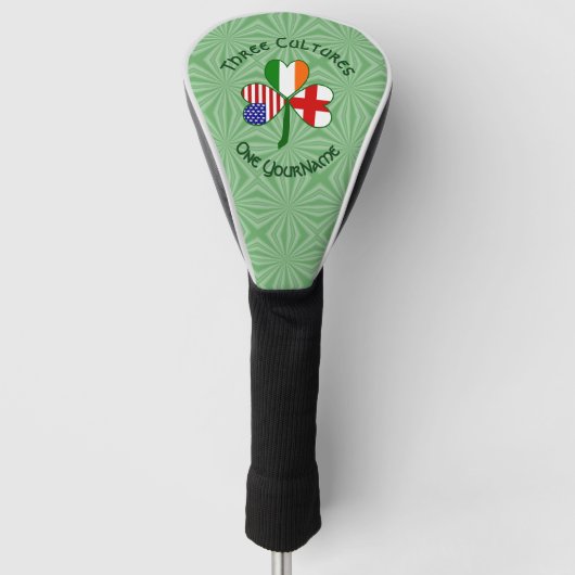 Engelse Ierse Amerikaanse Shamrock gepersonaliseer Golfheadcover (Voorkant)