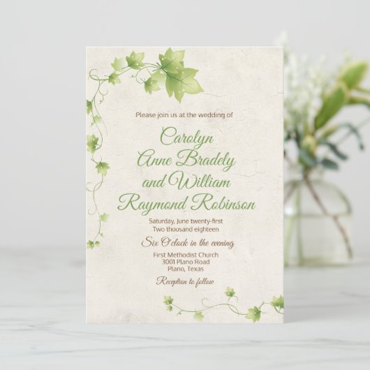 Engelse Ivy bruiloft uitnodiging (Staand voorkant)