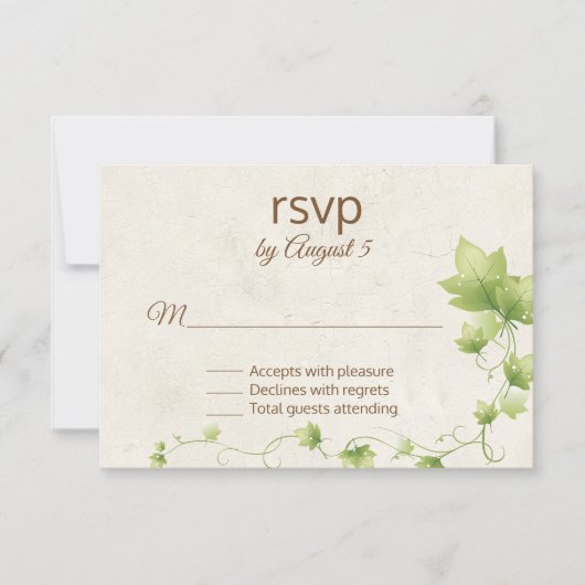 Engelse Ivy Wedding RSVP-Kaart RSVP Kaartje (Voorkant)