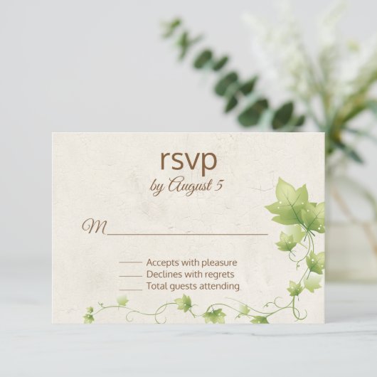 Engelse Ivy Wedding RSVP-Kaart RSVP Kaartje (Staand voorkant)