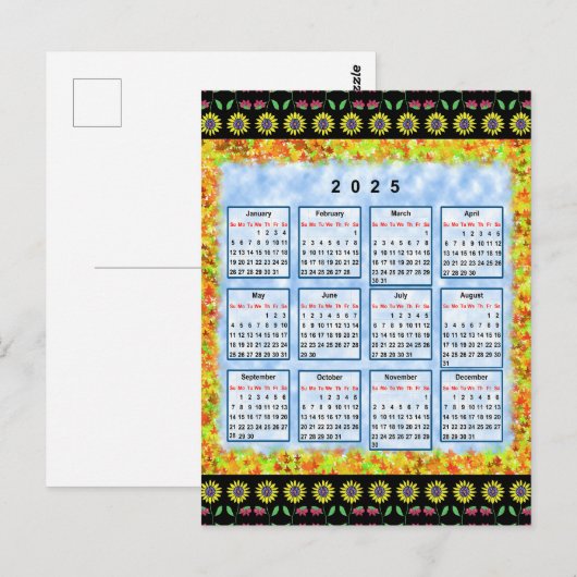 Engelse kalender van 12 maanden van het jaar 2025 briefkaart (Voorkant / Achterkant)