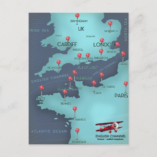 Engelse Kanaalkaart Briefkaart (Voorkant)