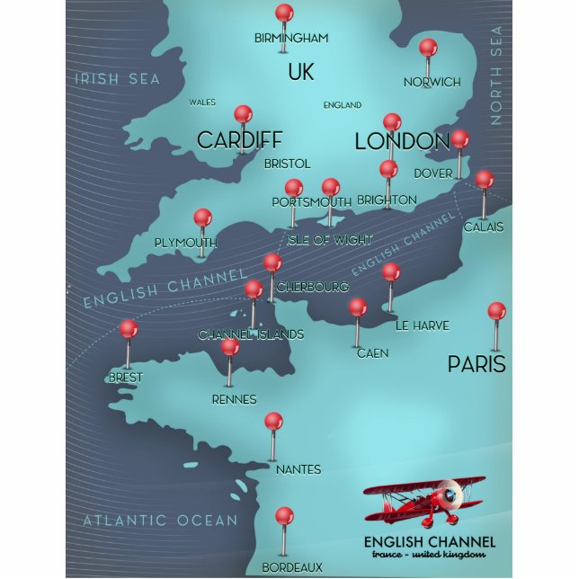 Engelse Kanaalkaart Staand Fotobeeldje (Voorkant)