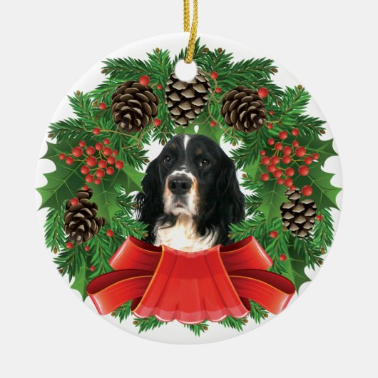 Engelse kerstfeestdag met Springer Spaniel Wreater Keramisch Ornament (Voorkant)