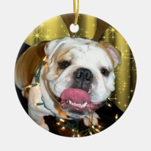 Engelse kerstversiering met Bulldog Keramisch Ornament (Voorkant)