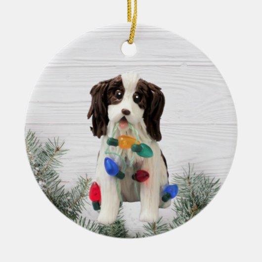 Engelse kerstversiering met Springer Spaniel Keramisch Ornament (Voorkant)