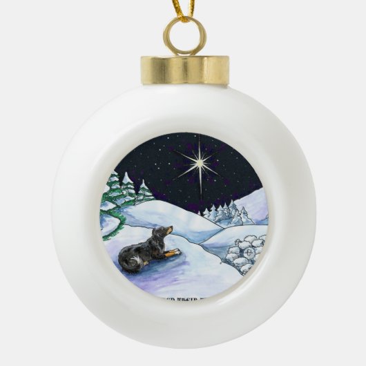 Engelse kerstversiering van Shepherd - Blk & Tan Keramische Bal Ornament (Voorkant)