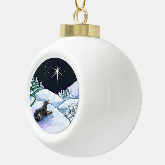 Engelse kerstversiering van Shepherd - Blk & Tan Keramische Bal Ornament (Rechts)