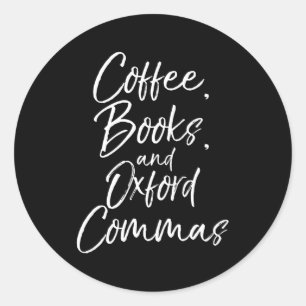 Engelse koffieboeken voor docenten en Oxford Comma Ronde Sticker