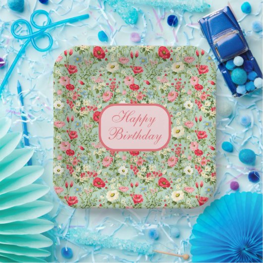 Engelse Land Wilde Bloemen Gelukkige Verjaardag Bo Papieren Bordje (Feest)