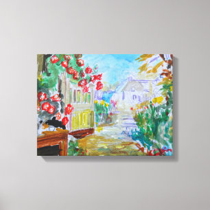 Engelse Landelijke Cottage Tuin Canvas Afdruk