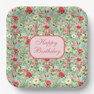 Engelse landelijke wilde bloem Happy Birthday-bord Papieren Bordje