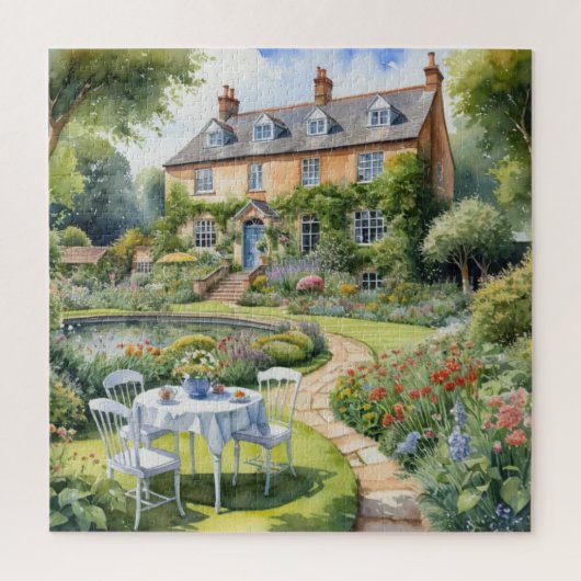 Engelse Landhuis Zomer Bloementuin Legpuzzel (Verticaal)