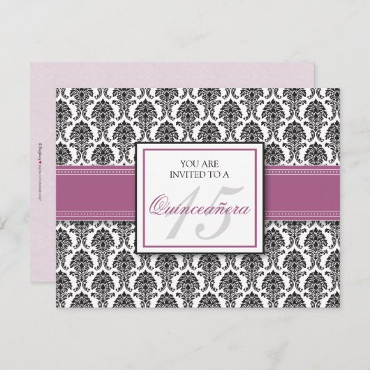 ENGELSE Lavender Damask Quinceanera Uitnodiging (Voorkant / Achterkant)