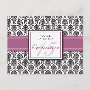 ENGELSE Lavender Damask Quinceanera Uitnodiging